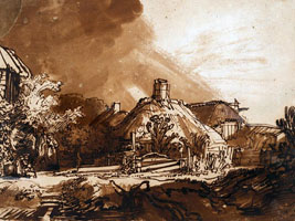 Cuadro de Rembrandt Harmenszoon van Rijn  - Casas bajo un cielo tempestuoso