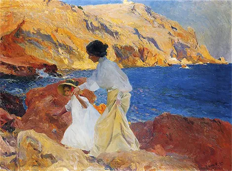Clotilde y Elena en las Rocas, Jávea, óleo sobre lienzo