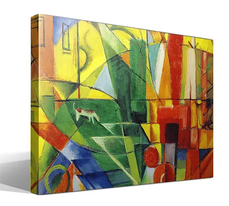 Paisaje con casa, perro y ganado
