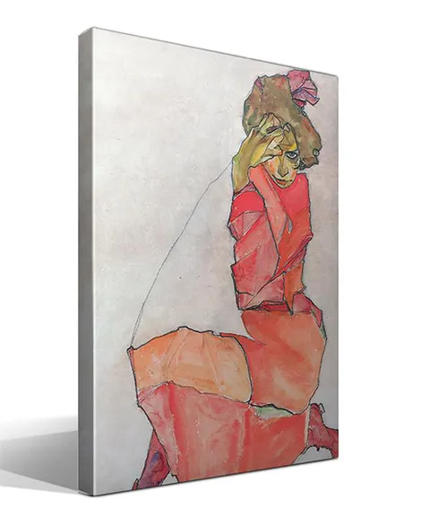Rodillas Mujer en naranja-rojo vestido